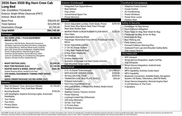 2026 RAM 3500 RAM 3500 BIG HORN CREW CAB 4X4 8 BOX 2026 RAM 3500 RAM 3500 BIG HORN CREW CAB 4X4 8 BOX