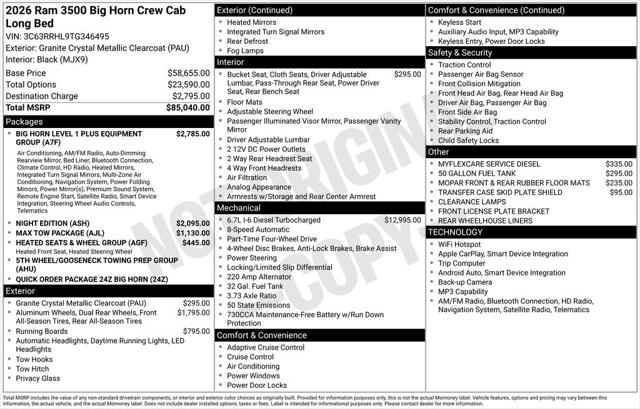 2026 RAM 3500 RAM 3500 BIG HORN CREW CAB 4X4 8 BOX