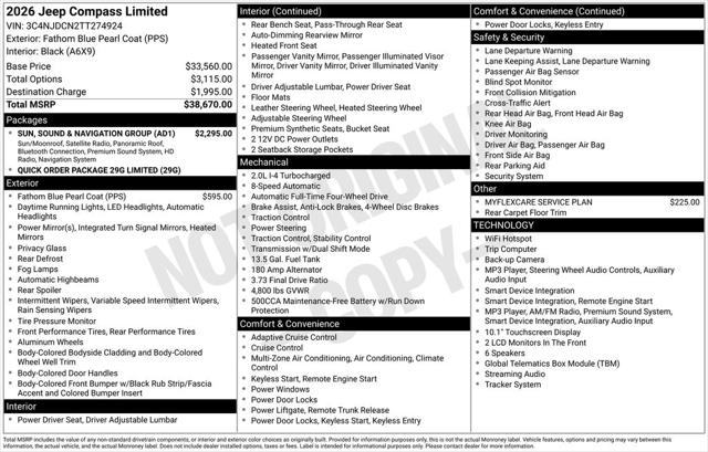 2026 Jeep Compass COMPASS LIMITED 4X4 2026 Jeep Compass COMPASS LIMITED 4X4