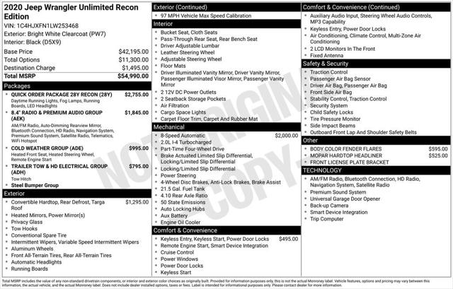 2020 Jeep Wrangler Unlimited Rubicon Recon 4x4 2020 Jeep Wrangler Unlimited Rubicon Recon 4x4