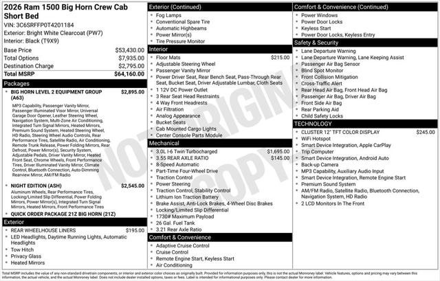 2026 RAM 1500 RAM 1500 BIG HORN CREW CAB 4X4 57 BOX