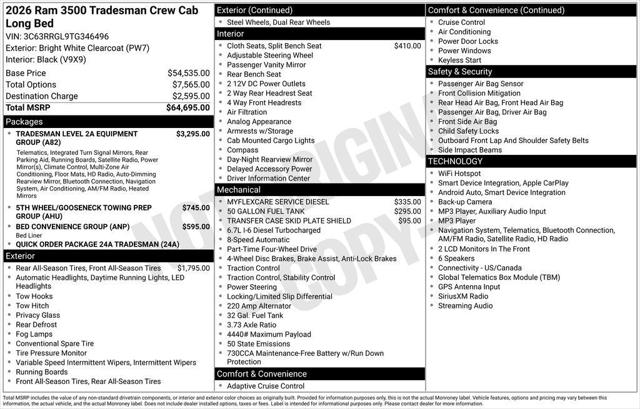 2026 RAM Ram 3500 RAM 3500 TRADESMAN CREW CAB 4X4 8 BOX 2026 RAM Ram 3500 RAM 3500 TRADESMAN CREW CAB 4X4 8 BOX