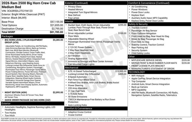 2026 RAM 2500 Big Horn Crew Cab 4x4 64 Box