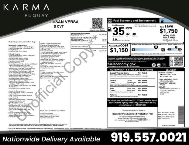 2020 Nissan Versa S Xtronic CVT for sale in Fuquay Varina, NC