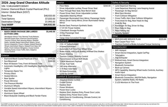 2026 Jeep Grand Cherokee GRAND CHEROKEE LAREDO ALTITUDE 4X4 2026 Jeep Grand Cherokee GRAND CHEROKEE LAREDO ALTITUDE 4X4