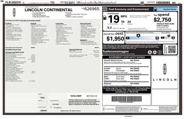 2017 Lincoln Continental Reserve for sale in Tinley Park, IL