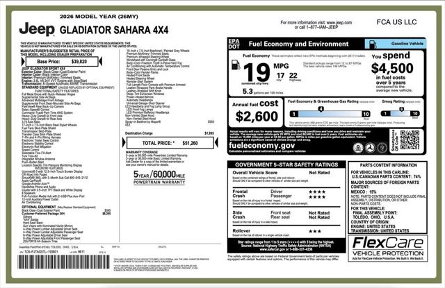 2026 Jeep Gladiator GLADIATOR SAHARA 4X4