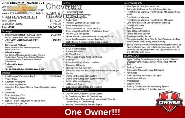 2026 Chevrolet Traverse AWD Z71 for sale in Wooster, OH