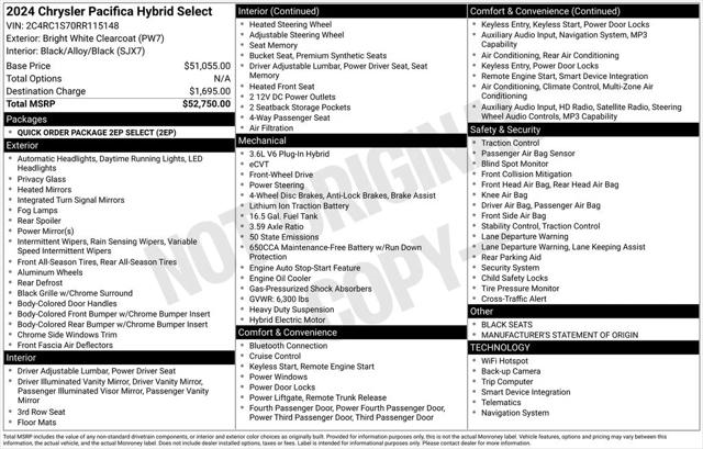 2024 Chrysler Pacifica Hybrid Select 2024 Chrysler Pacifica Hybrid Select