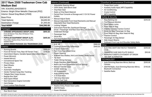 2017 Ram 2500 Tradesman Crew Cab 4x4 6'4" Box