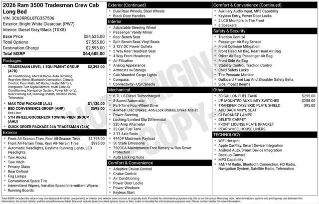 2026 RAM Ram 3500 RAM 3500 TRADESMAN CREW CAB 4X4 8 BOX 2026 RAM Ram 3500 RAM 3500 TRADESMAN CREW CAB 4X4 8 BOX