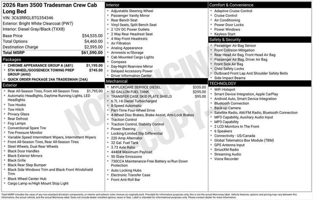 2026 RAM Ram 3500 RAM 3500 TRADESMAN CREW CAB 4X4 8 BOX 2026 RAM Ram 3500 RAM 3500 TRADESMAN CREW CAB 4X4 8 BOX
