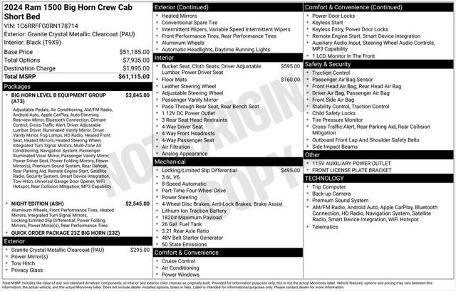 2024 RAM 1500 Big Horn Crew Cab 4x4 57 Box 2024 RAM 1500 Big Horn Crew Cab 4x4 57 Box