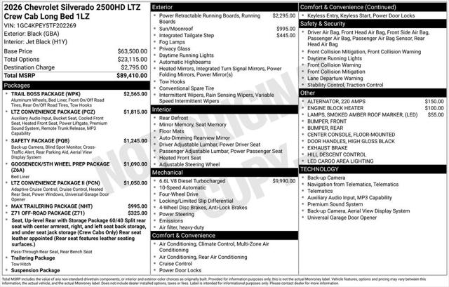 2026 Chevrolet Silverado 2500 HD Crew Cab, Long Bed, LTZ, 4WD 2026 Chevrolet Silverado 2500 HD Crew Cab, Long Bed, LTZ, 4WD