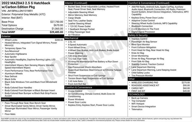 2022 Mazda Mazda3 Hatchback Carbon Edition 2022 Mazda Mazda3 Hatchback Carbon Edition