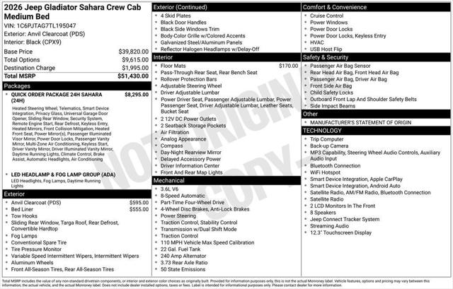 2026 Jeep Gladiator GLADIATOR SAHARA 4X4 2026 Jeep Gladiator GLADIATOR SAHARA 4X4