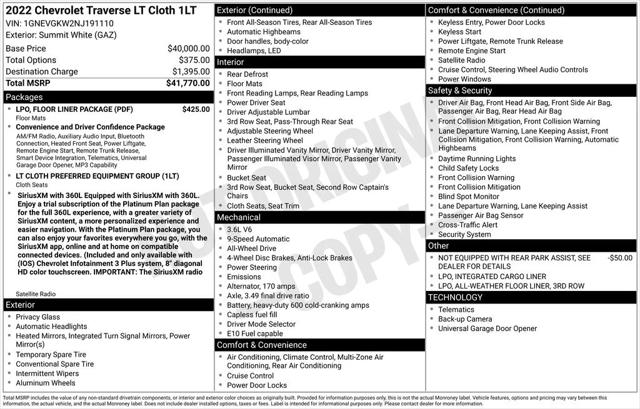 2022 Chevrolet Traverse AWD LT Cloth 2022 Chevrolet Traverse AWD LT Cloth