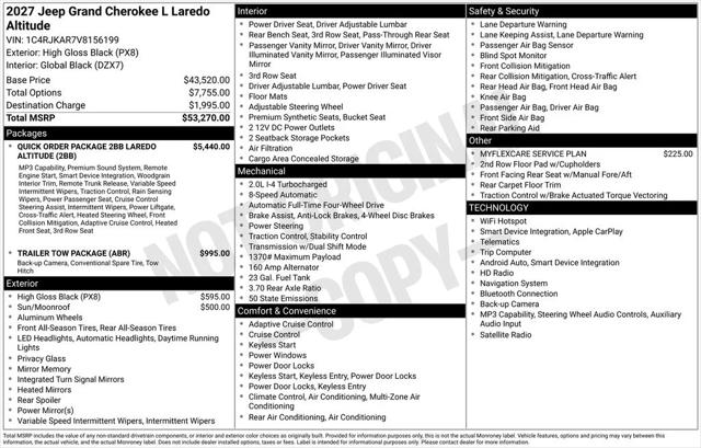 2027 Jeep Grand Cherokee GRAND CHEROKEE L LAREDO ALTITUDE 4X4 2027 Jeep Grand Cherokee GRAND CHEROKEE L LAREDO ALTITUDE 4X4
