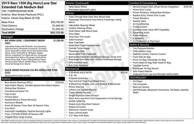 2019 RAM 1500 Big Horn/Lone Star Quad Cab 4x4 64 Box 2019 RAM 1500 Big Horn/Lone Star Quad Cab 4x4 64 Box