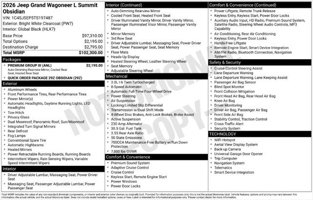 2026 Wagoneer Grand Wagoneer GRAND WAGONEER L SUMMIT OBSIDIAN 4X4