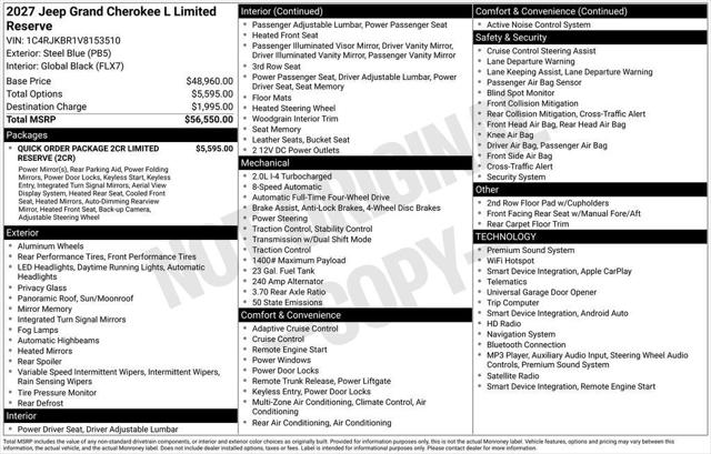 2027 Jeep Grand Cherokee L Limited Reserve 2027 Jeep Grand Cherokee L Limited Reserve