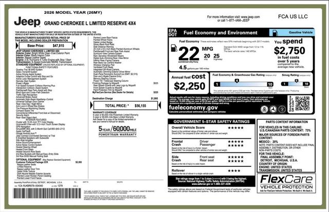 2026 Jeep Grand Cherokee L GRAND CHEROKEE L LIMITED RESERVE 4X4