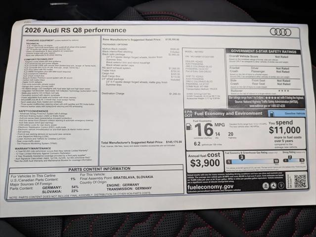 2026 Audi RS Q8 performance quattro tiptronic