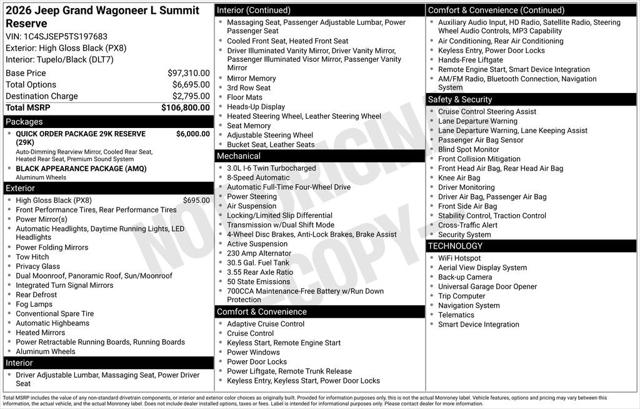 2026 Wagoneer Grand Wagoneer L GRAND WAGONEER L SUMMIT RESERVE 4X4 2026 Wagoneer Grand Wagoneer L GRAND WAGONEER L SUMMIT RESERVE 4X4