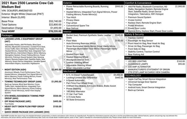 Used 2021 RAM 2500 Laramie Crew Cab 4x4 64" Box For Sale in Muscle Shoals, AL