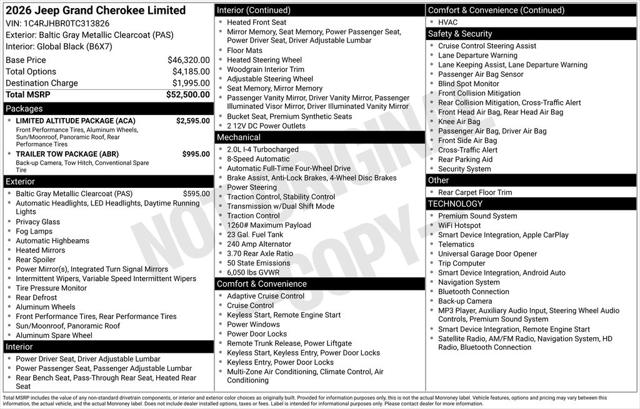 2026 Jeep Grand Cherokee Limited 4x4 for sale in Marshfield, WI