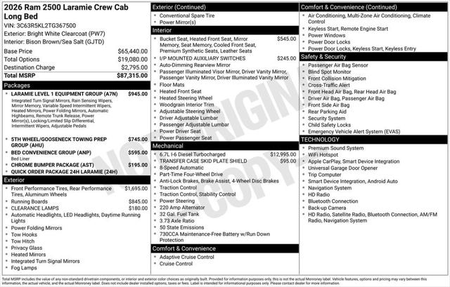 2026 RAM Ram 2500 RAM 2500 LARAMIE CREW CAB 4X4 8 BOX 2026 RAM Ram 2500 RAM 2500 LARAMIE CREW CAB 4X4 8 BOX