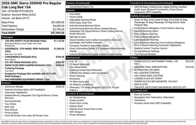 2026 GMC Sierra 3500HD Regular Cab, Long Bed, Pro Dual Rear Wheel, 4WD for sale in Gurnee, IL