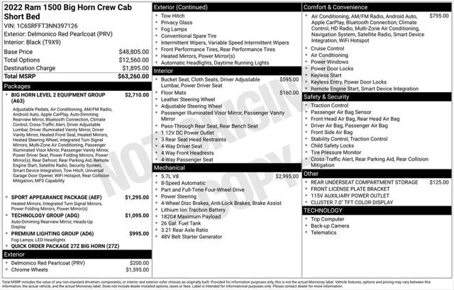 2022 Ram 1500 Big Horn Crew Cab 4x4 5'7" Box