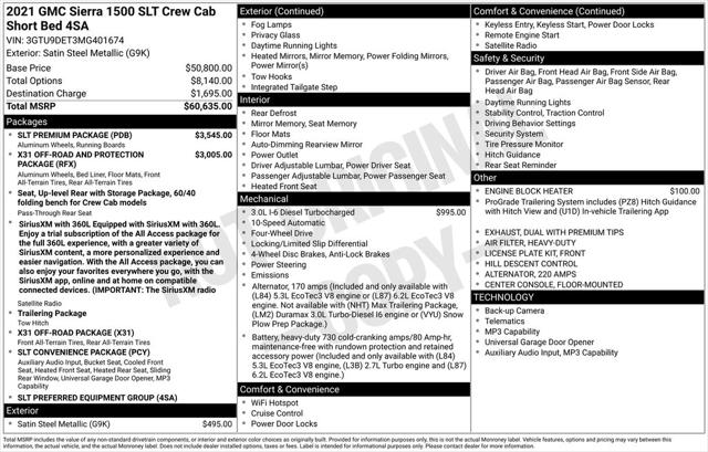 Used 2021 GMC Sierra 1500 4WD Crew Cab Short Box SLT For Sale in Muscle Shoals, AL