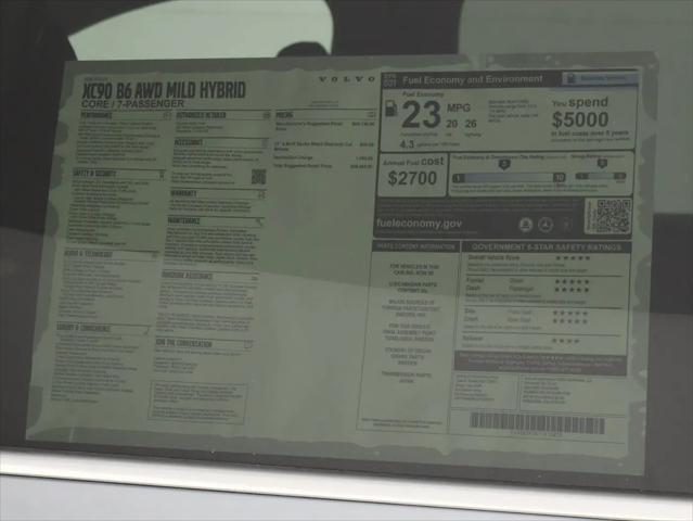 2026 Volvo XC90 Core, B6 AWD Gas mild hybrid, Gasoline, Bright, 7 Seats