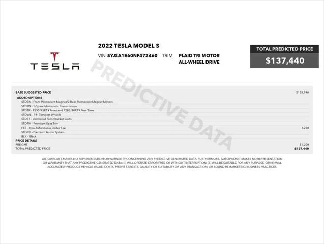 2022 Tesla Model S Plaid Tri Motor All-Wheel Drive
