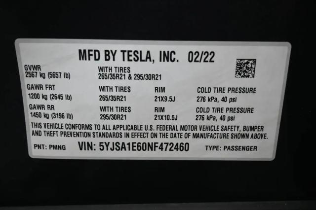 2022 Tesla Model S Plaid Tri Motor All-Wheel Drive