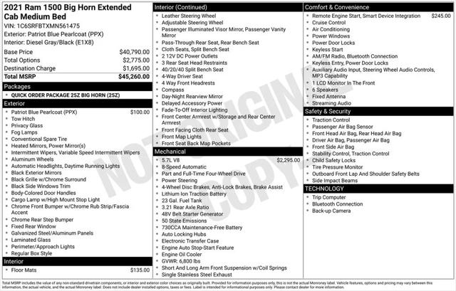 2021 Ram 1500 Big Horn Quad Cab 4x4 6'4" Box