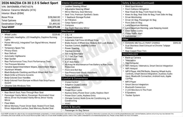 2026 Mazda CX-30 2.5 S Select Sport