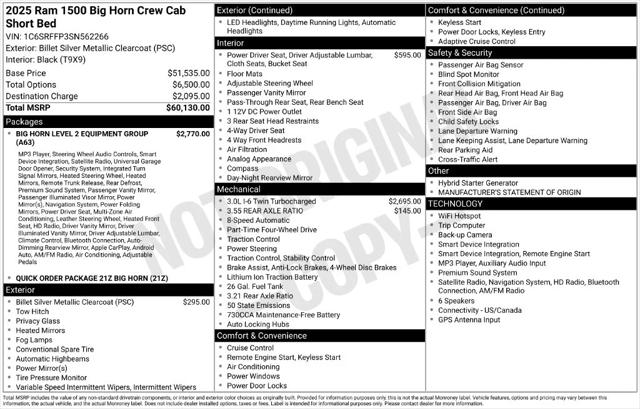 2025 RAM 1500 Big Horn Crew Cab 4x4 57 Box 2025 RAM 1500 Big Horn Crew Cab 4x4 57 Box