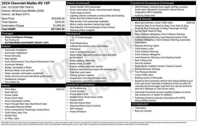 2024 Chevrolet Malibu FWD RS for sale in Albion, MI