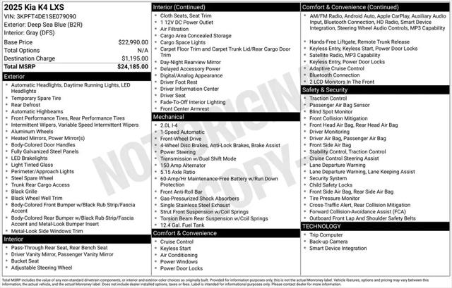 2025 Kia K4 LXS