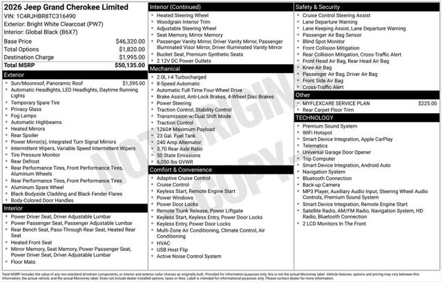 2026 Jeep Grand Cherokee GRAND CHEROKEE LIMITED 4X4