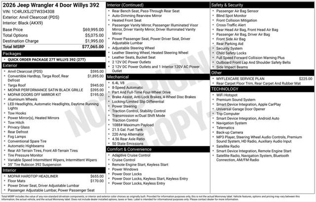2026 Jeep Wrangler WRANGLER 4-DOOR WILLYS 392 2026 Jeep Wrangler WRANGLER 4-DOOR WILLYS 392