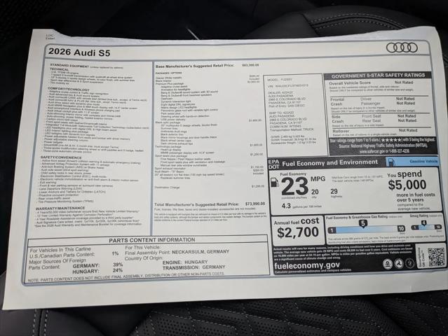 2026 Audi S5 Premium Plus TFSI quattro S tronic