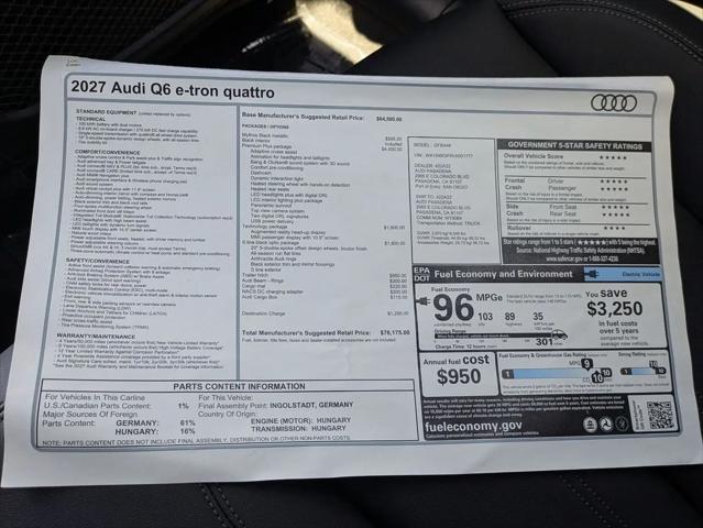 2027 Audi Q6 e-tron Premium quattro