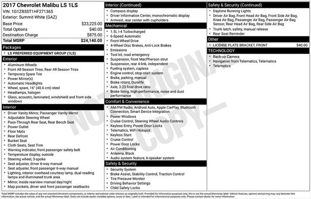 2017 Chevrolet Malibu LS for sale in Dover, DE