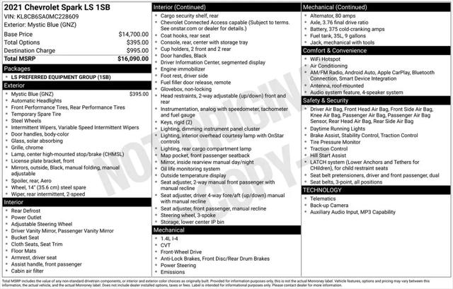 2021 Chevrolet Spark FWD LS Automatic