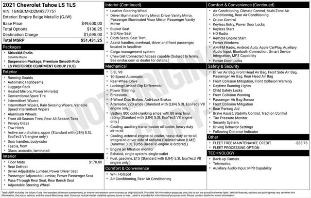 Used 2021 Chevrolet Tahoe 2WD LS For Sale in Muscle Shoals, AL
