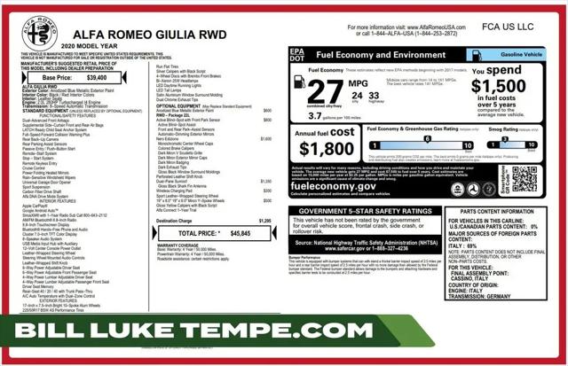 2020 Alfa Romeo Giulia RWD for sale in Tempe, AZ